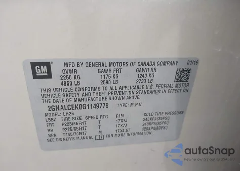 2016 Chevrolet Equinox Lt from USA, damaged, VIN 2GNALCEK0G1149778